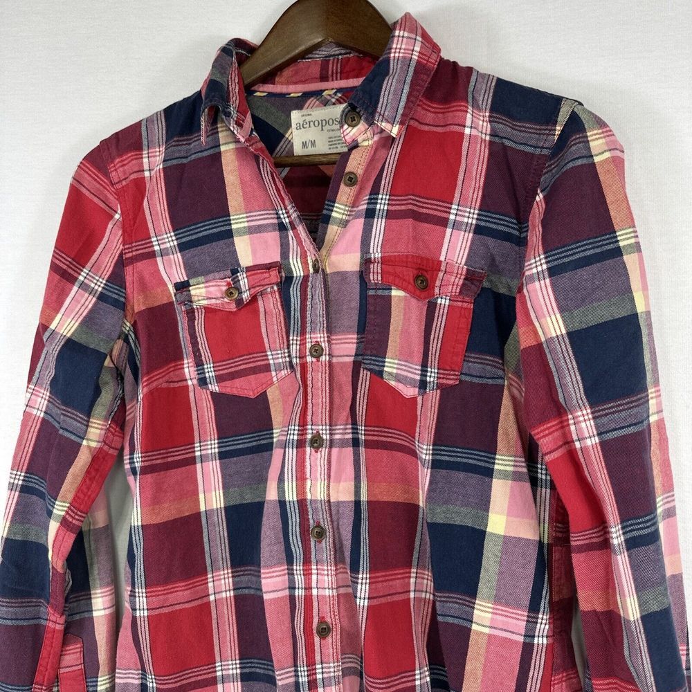 Aeropostale Women's Medium Flannel Shirt Red‎ Button Up Long Sleeve - Picture 6 of 8